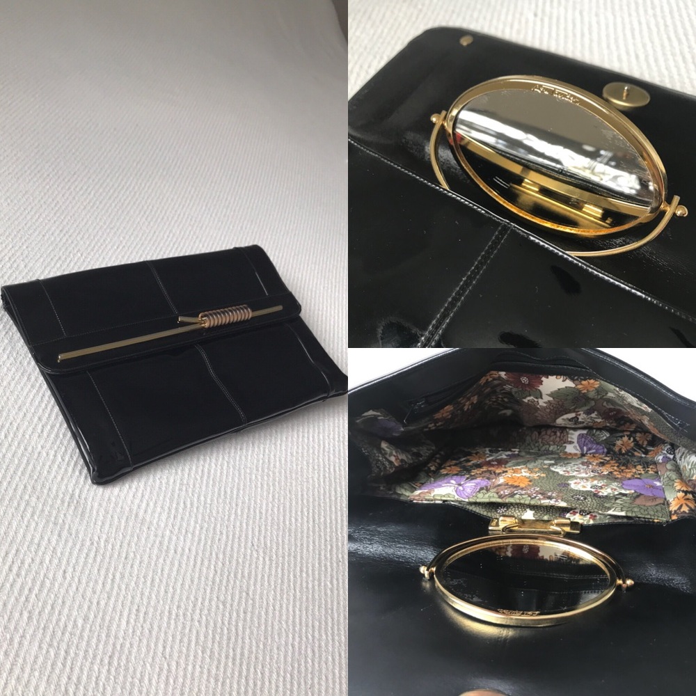 Vintage Lou Taylor clutch, mirror & gold hardware